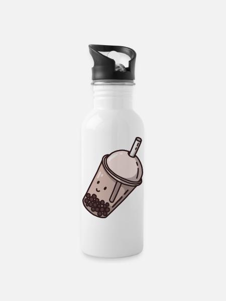 Bubble Tea Love - Trinkflasche mit integriertem Trinkhalm - Weiß
