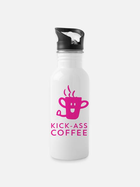 Kick-Ass Coffee - Trinkflasche mit integriertem Trinkhalm - Weiß
