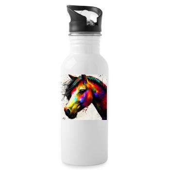 Portrait de cheval coloré - Gourde avec paille intégrée - blanc - Droite
