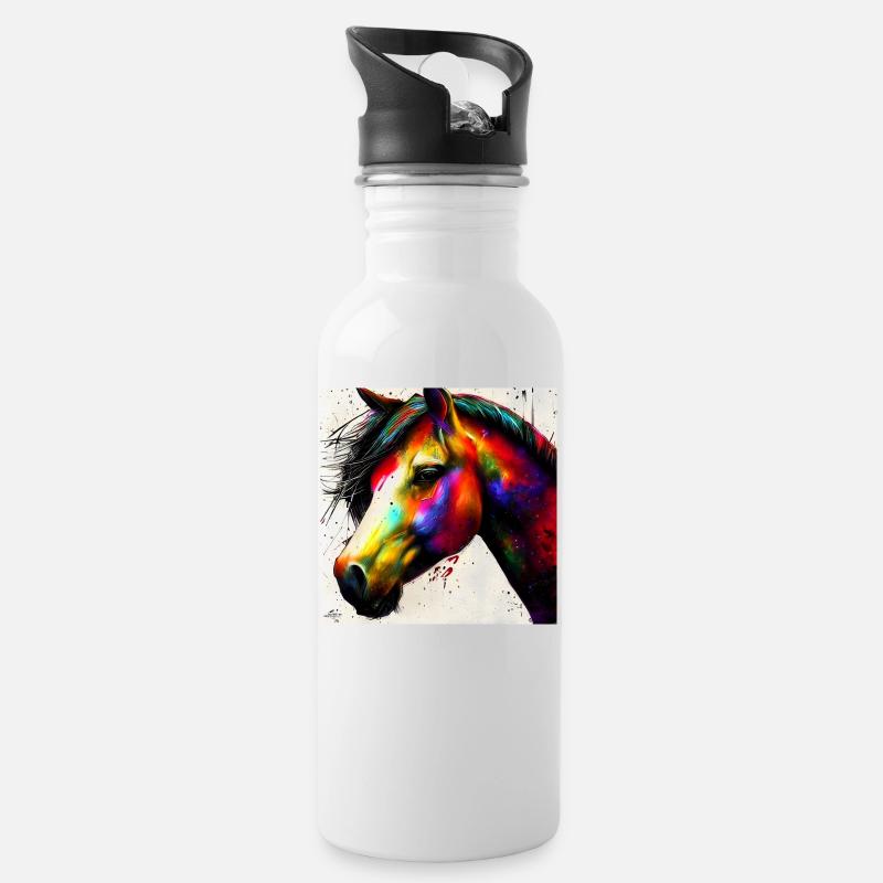 Portrait de cheval coloré - Gourde avec paille intégrée - blanc