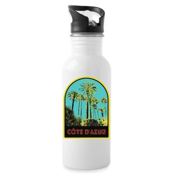 llustration emblematische Palmen, Còte d'Azur - Trinkflasche mit integriertem Trinkhalm - Weiß - Rechts