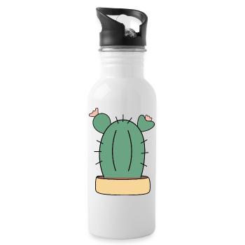 Kaktus, Kakteen, Sukkulenten, Pflanze - Trinkflasche mit integriertem Trinkhalm - Weiß - Rechts