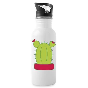 Kaktus, Kakteen, Sukkulenten, Pflanze - Trinkflasche mit integriertem Trinkhalm - Weiß - Rechts