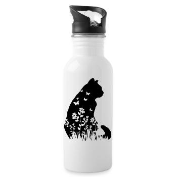 Nette Katze Blumenmuster Silhouette Katze Liebhaber Geschenk - Trinkflasche mit integriertem Trinkhalm - Weiß - Rechts
