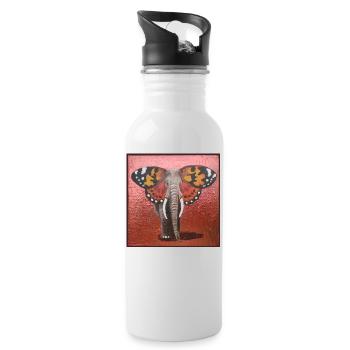 Éléphant papillon - Gourde avec paille intégrée - blanc - Droite