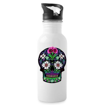 Floral Sugar Skull | Mexican Day of the Dead  - Water bottle with straw - white - Right