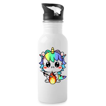 00221 süßes Drachen Einhorn Baby spielt mit Feuer - Trinkflasche mit integriertem Trinkhalm - Weiß - Rechts