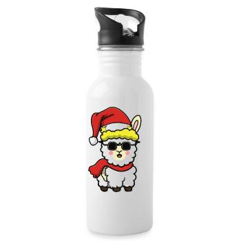 Alpaga Père Noël Cadeau de Noël - Gourde avec paille intégrée - blanc - Droite
