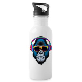 Hingucker Gorilla mit Kopfhörern und Sonnenbrille - Trinkflasche mit integriertem Trinkhalm - Weiß - Rechts