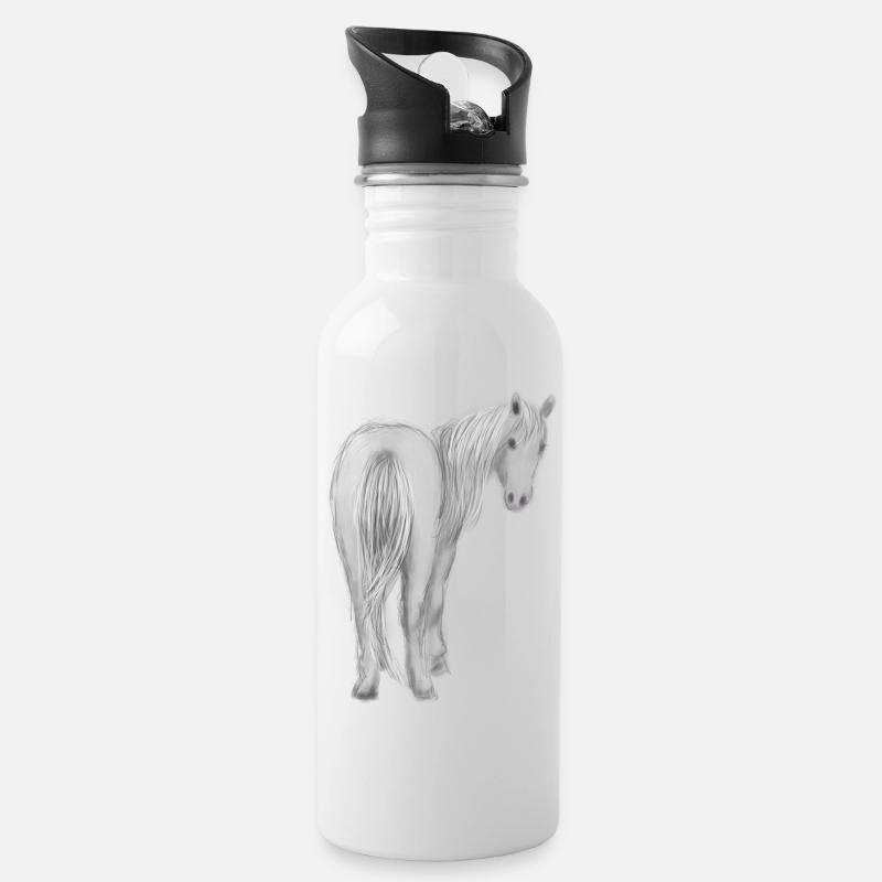 Pferd - Trinkflasche mit integriertem Trinkhalm - Weiß