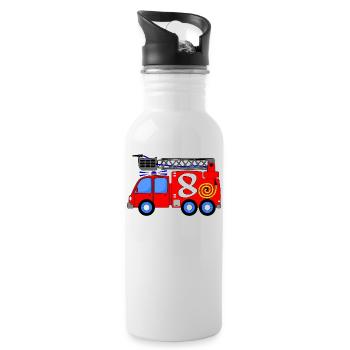 Feuerwehrfahrzeug 8 Geburtstag Kinder - Trinkflasche mit integriertem Trinkhalm - Weiß - Rechts
