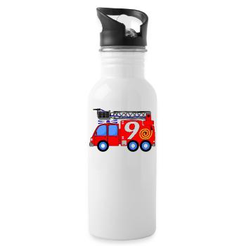 Feuerwehrfahrzeug 9 Geburtstag Kinder - Trinkflasche mit integriertem Trinkhalm - Weiß - Rechts