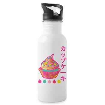 Kawaii Neon Rainbow Japan Cupcake - Trinkflasche mit integriertem Trinkhalm - Weiß - Rechts