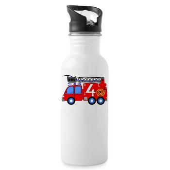Feuerwehrfahrzeug 4 Geburtstag Kinder - Trinkflasche mit integriertem Trinkhalm - Weiß - Rechts