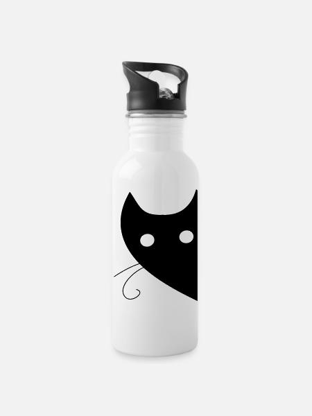 CAT HEAD - Water bottle with straw - white