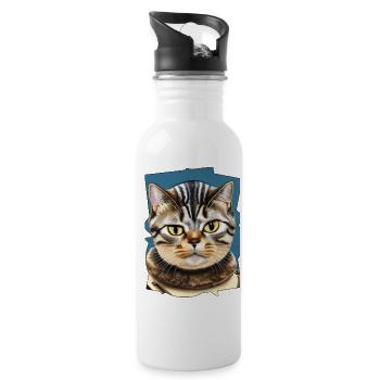Katzengesicht 10 - Trinkflasche mit integriertem Trinkhalm - Weiß - Rechts