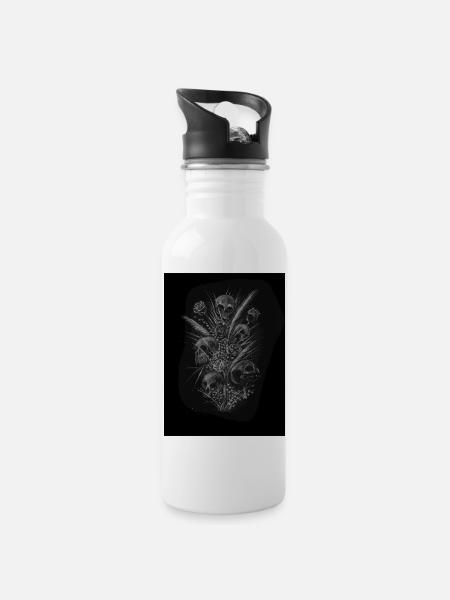 Skull Bouquet - Trinkflasche mit integriertem Trinkhalm - Weiß