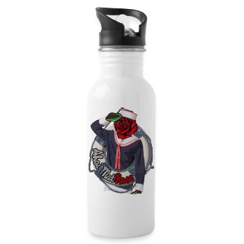 Ahoi MatRose – Maritimes Wortspiel Design - Trinkflasche mit integriertem Trinkhalm - Weiß - Rechts