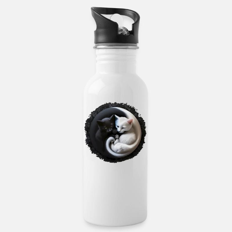 Yin Yang Kitten Kätzchen in 3D optik, super süß... - Trinkflasche mit integriertem Trinkhalm - Weiß