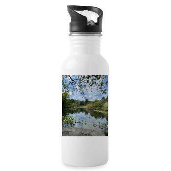 Spiegelsee im Waldrand - Trinkflasche mit integriertem Trinkhalm - Weiß - Rechts