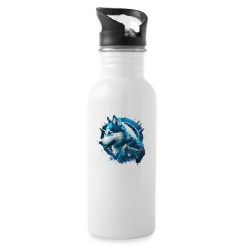 Gaming Husky Blau - Trinkflasche mit integriertem Trinkhalm - Weiß - Rechts