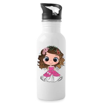 Princesse brune aux yeux bleus et une robe rose - Gourde avec paille intégrée - blanc - Droite