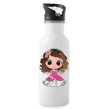 Princesse brune aux yeux verts et une robe rose - Gourde avec paille intégrée - blanc - Droite