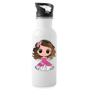 Princesse brune aux yeux bruns et une robe rose - Gourde avec paille intégrée - blanc - Droite