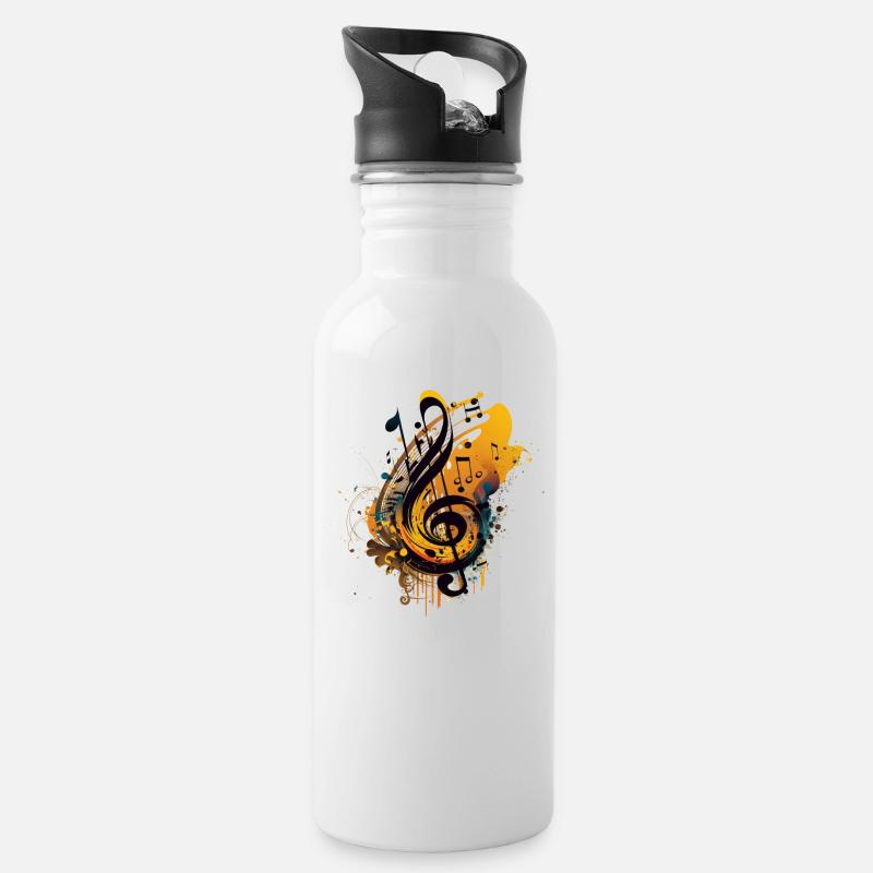 Musik - Trinkflasche mit integriertem Trinkhalm - Weiß