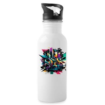 Urban Art im Graffiti-Stil 2 - Trinkflasche mit integriertem Trinkhalm - Weiß - Rechts
