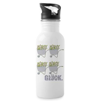 schubkarren glück - Trinkflasche mit integriertem Trinkhalm - Weiß - Rechts