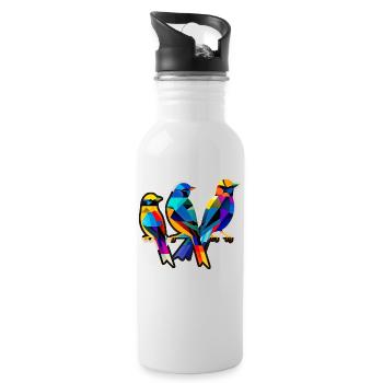 Drei kleine Vögel - Trinkflasche mit integriertem Trinkhalm - Weiß - Rechts