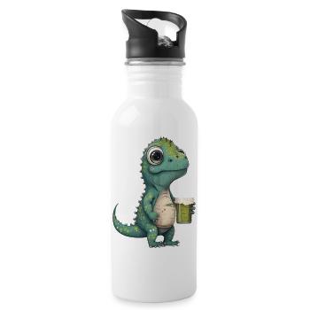 Süßer Dinosaurier trinkt ein Glas BIer - Trinkflasche mit integriertem Trinkhalm - Weiß - Rechts