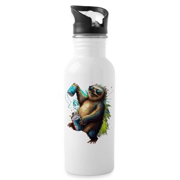 Cool funny sloth with beer - Water bottle with straw - white - Right