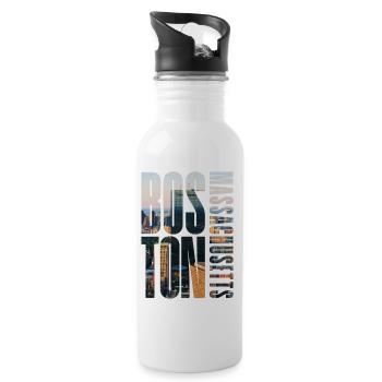 Boston Downtown Skyline Motif - Water bottle with straw - white - Right