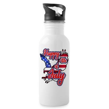 Happy 4th of July - Independence Day - Trinkflasche mit integriertem Trinkhalm - Weiß - Rechts