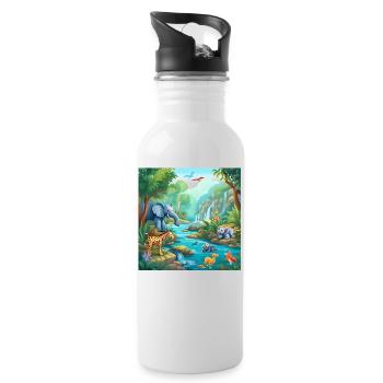 Jungle Animals Bathing Party - Water bottle with straw - white - Right