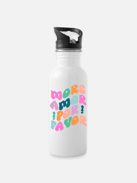more Amor por favor - Trinkflasche mit integriertem Trinkhalm - Weiß