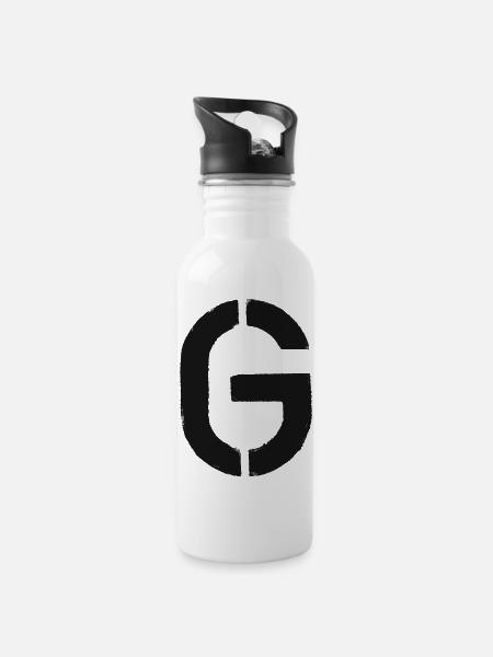 G - Schablone / Buchstabe - Trinkflasche mit integriertem Trinkhalm - Weiß