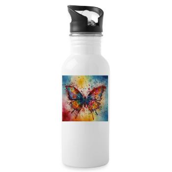 Modern Colourful Butterfly Art - Water bottle with straw - white - Right