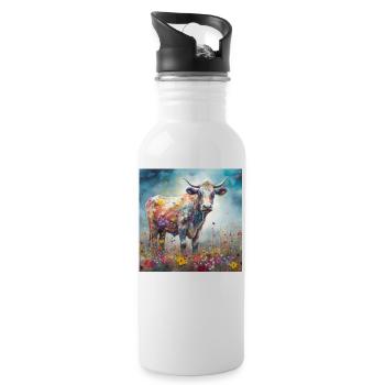 Vibrant Cow Art - Water bottle with straw - white - Right