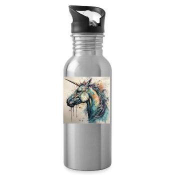 Colorful Contemporary Unicorn Art by Bodhi - Water bottle with straw - silver - Right