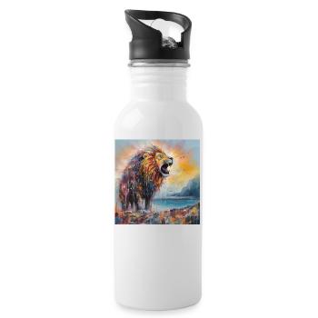 Abstract Lion Art by Bodhi - Water bottle with straw - white - Right