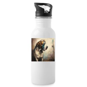 Abstract Saint Bernard Dog Art by Bodhi - Water bottle with straw - white - Right