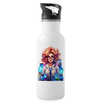 Portrait einer jungen Frau im Cartoon Stil - Trinkflasche mit integriertem Trinkhalm - Weiß - Rechts