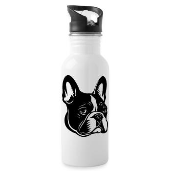 Französische Bulldogge Frenchie Boston Terrier - Trinkflasche mit integriertem Trinkhalm - Weiß - Rechts