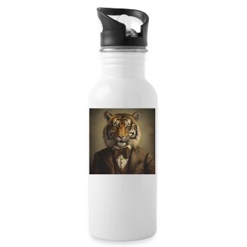 Tiger in a Suit - Victorian 1800s Style - Water bottle with straw - white - Right