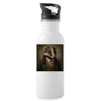 Badger in a Suit - Victorian 1800s Style - Water bottle with straw - white - Right