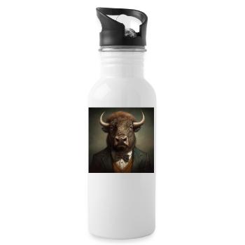 Buffalo in a Suit - Victorian 1800s Style - Water bottle with straw - white - Right
