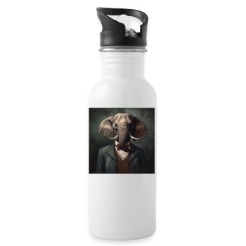 Elephant in a Suit - Victorian 1800s Style - Water bottle with straw - white - Right